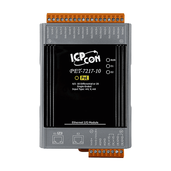 PET-7217-10 PoE Ethernet I/O Module, 10/20-ch Analog Input
