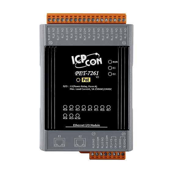 PET-7261 PoE Ethernet I/O Module, 11-ch Form A Power Relay