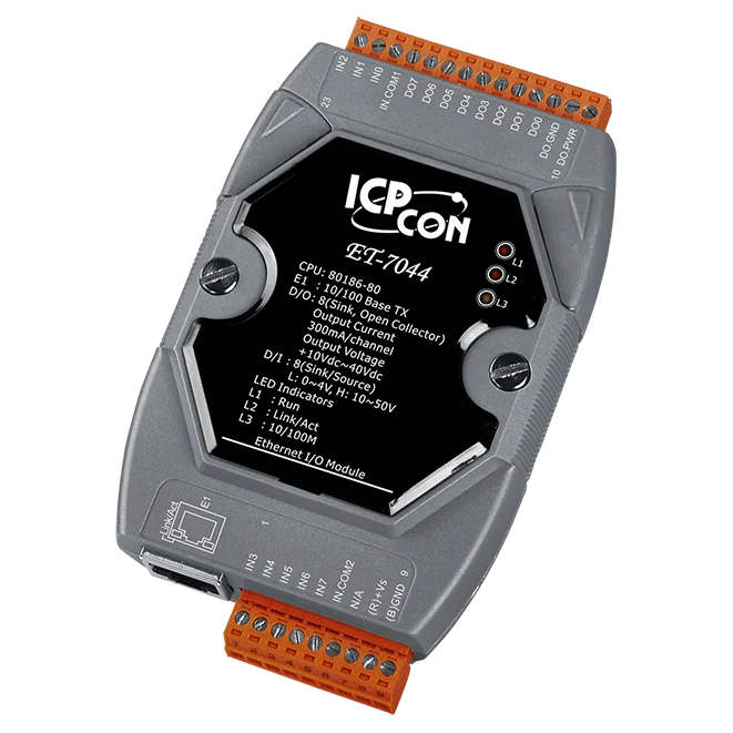 ET-7044 Ethernet I/O Module, 8-ch DI and 8-ch DO, Modbus TCP