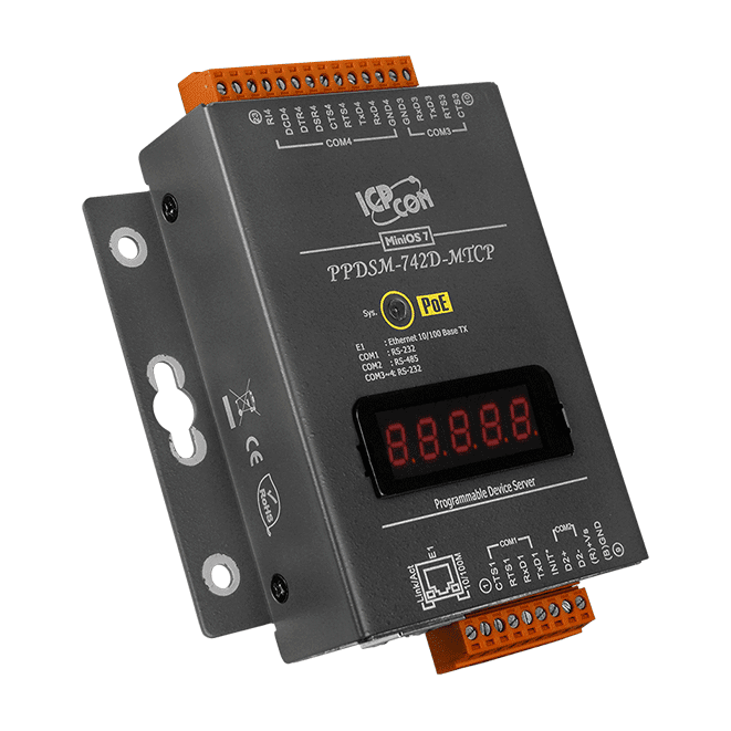 PPDSM-742D-MTCP Serial-to-Ethernet Device Server, 3x RS-232/1x RS-485, PoE