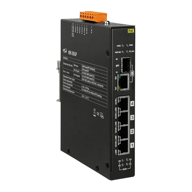NSM-205GP PoE+ Gigabit Unmanaged Ethernet Switch, 4-Port PSE with SFP Combo
