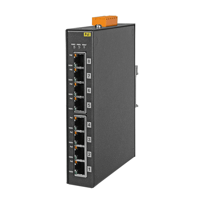 NSM-208PSE-24V Unmanaged 8-Port PoE (PSE) Ethernet Switch, +24 VDC Input