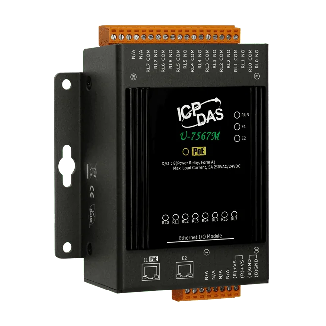 U-7567M OPC UA I/O Module, 8-ch Power Relay with 2-port PoE Ethernet Switch