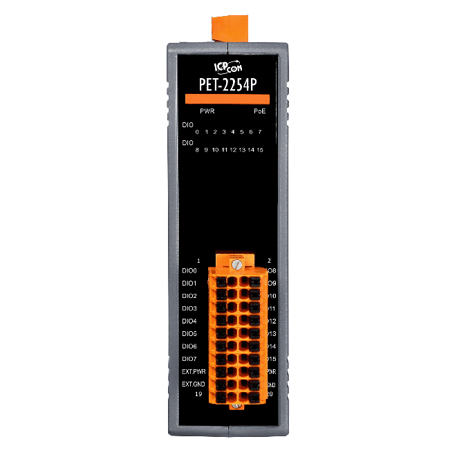 PET-2254P PoE Ethernet I/O Module, 16-ch Universal DIO with 2-port Switch