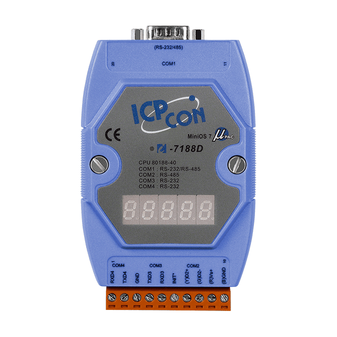 I-7188D/512 Serial PAC with 80188-40 CPU, MiniOS7, 256KB SRAM and 7-Segment LED Display (Blue Cover)
