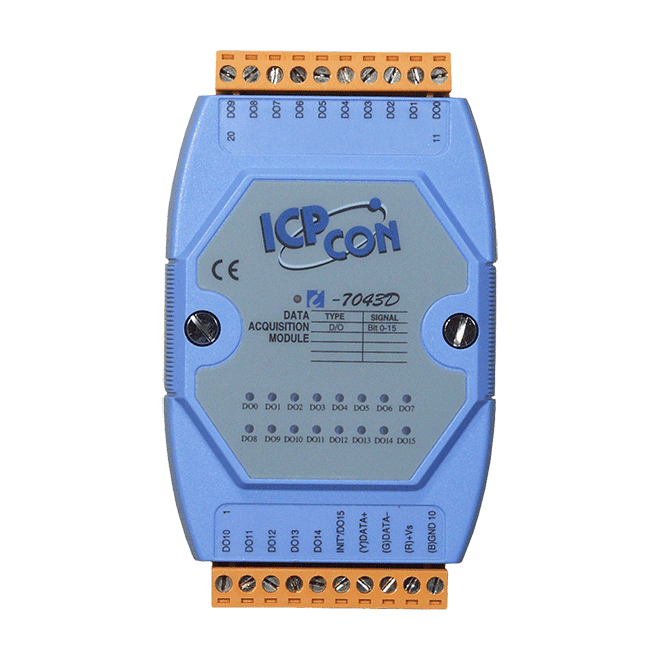 I-7043D 16-ch Sink DO Module with LED Display (DCON, Blue Cover)