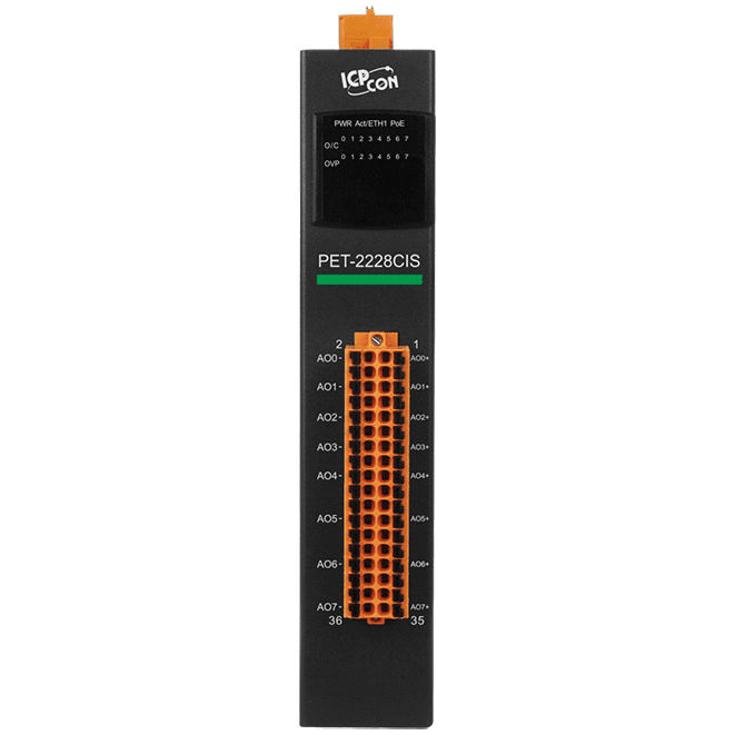 PET-2228CIS PoE Ethernet I/O Module, 8-ch Analog Output with 2-port Switch