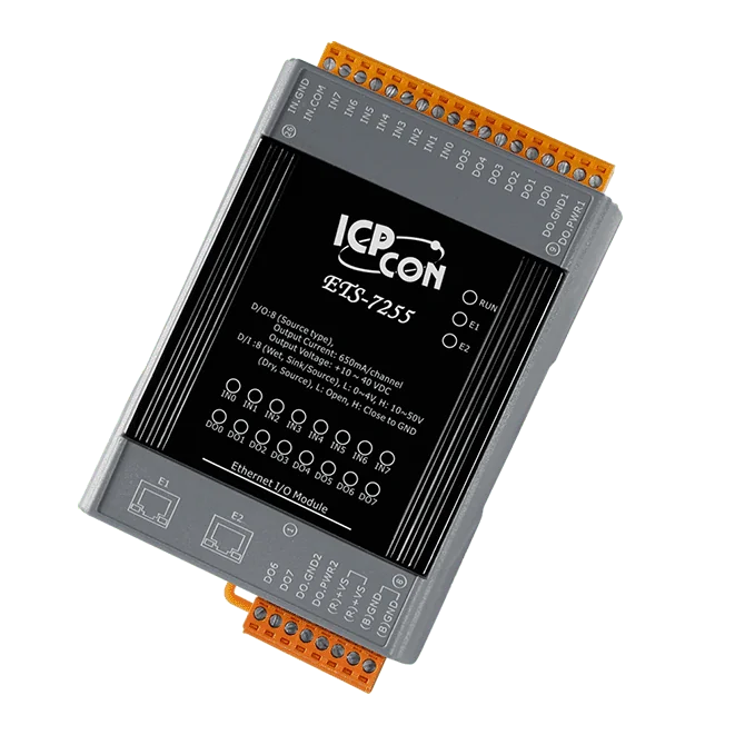 ETS-7255 Ethernet I/O Module with 2-port Switch, 8-ch DI and 8-ch DO