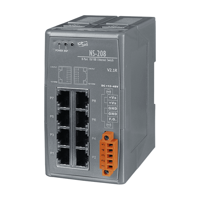 NS-208 Unmanaged 8-Port Industrial Ethernet Switch, 10/100Base-TX