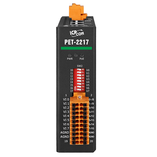 PET-2217 PoE Ethernet I/O Module, 8/16-ch Analog Input