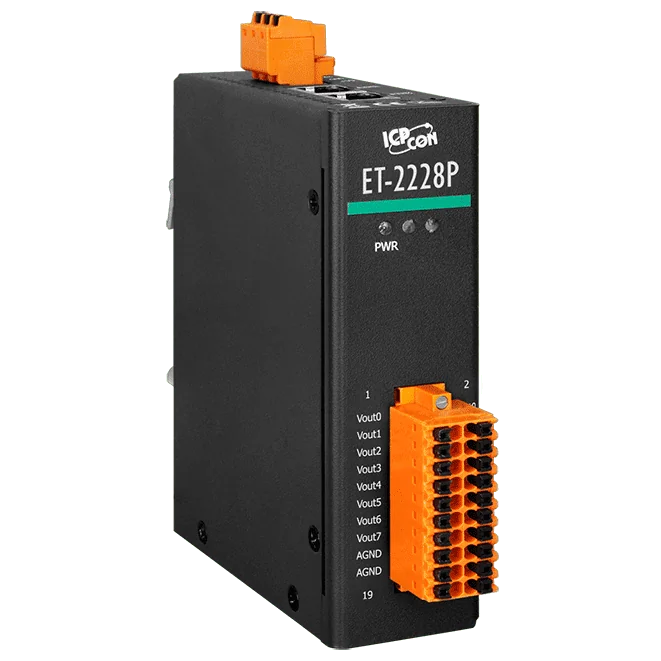 ET-2228P Ethernet I/O Module, 8-ch 16-bit Analog Output with 2-port Switch