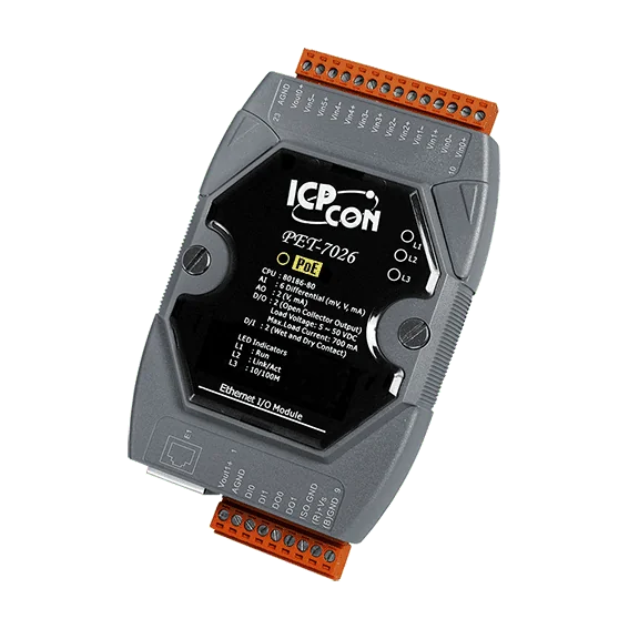 PET-7026 PoE I/O Module with 6-ch AI, 2-ch AO, 2-ch DI and DO
