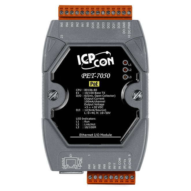 PET-7050 PoE Ethernet I/O Module, 12-ch DI and 6-ch DO