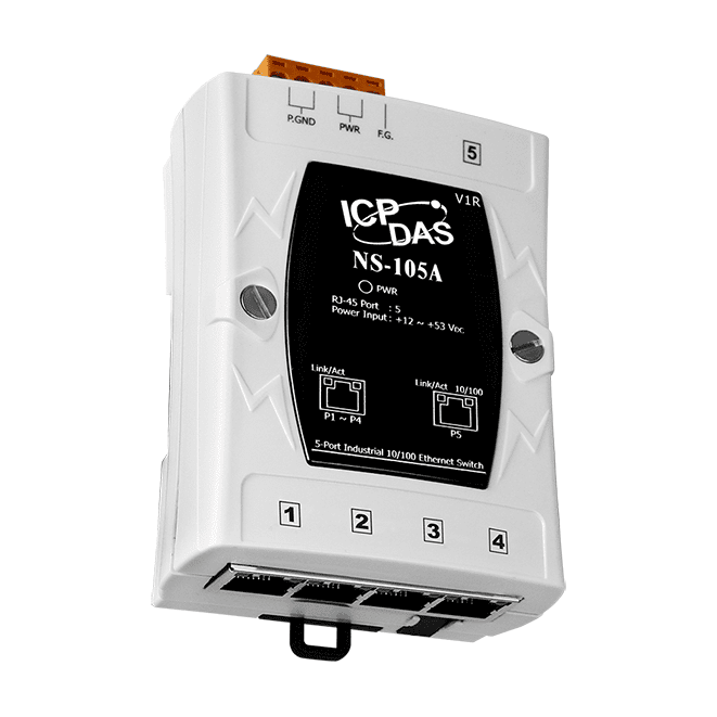 NS-105A Unmanaged 5-Port Industrial Ethernet Switch, +12 to +53 VDC Input