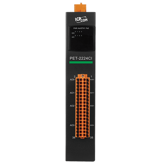 PET-2224CI PoE I/O Module with 2-port Switch, 4-ch Analog Output