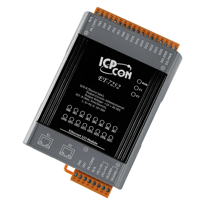 ET-7252 Ethernet I/O Module with 2-port Switch, 8-ch DI and 8-ch DO