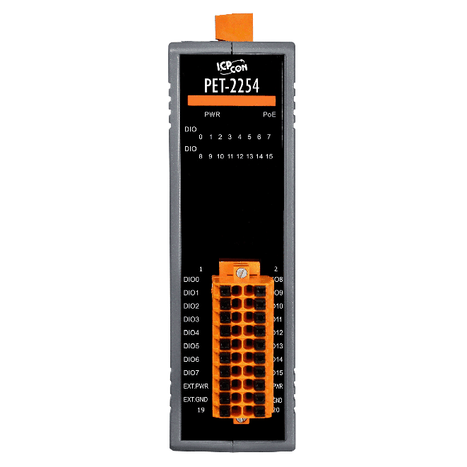 PET-2254 PoE Ethernet I/O Module, 16-ch Universal DIO with 2-port Switch
