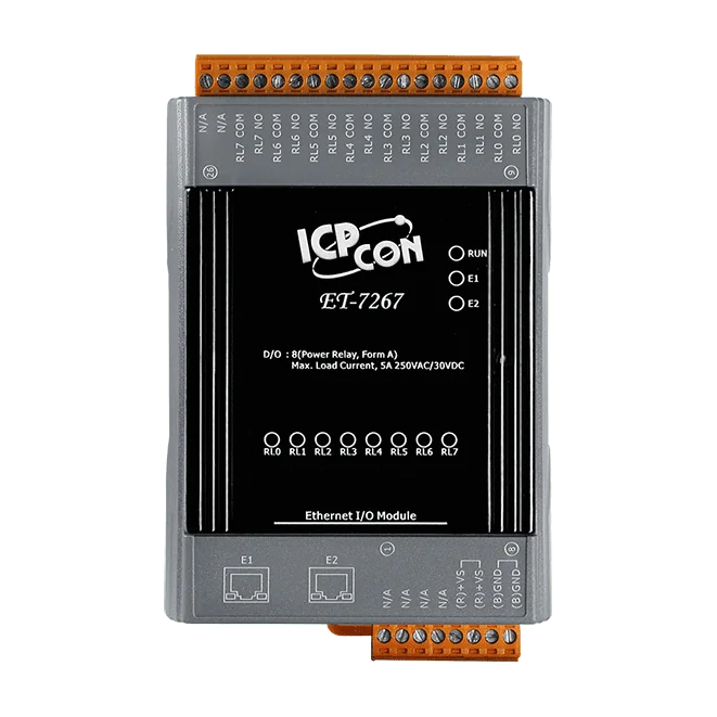 ET-7267 Ethernet I/O Module, 8-ch Power Relay with 2-port Switch