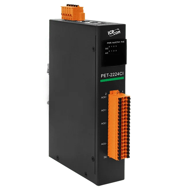 PET-2224CI PoE I/O Module with 2-port Switch, 4-ch Analog Output