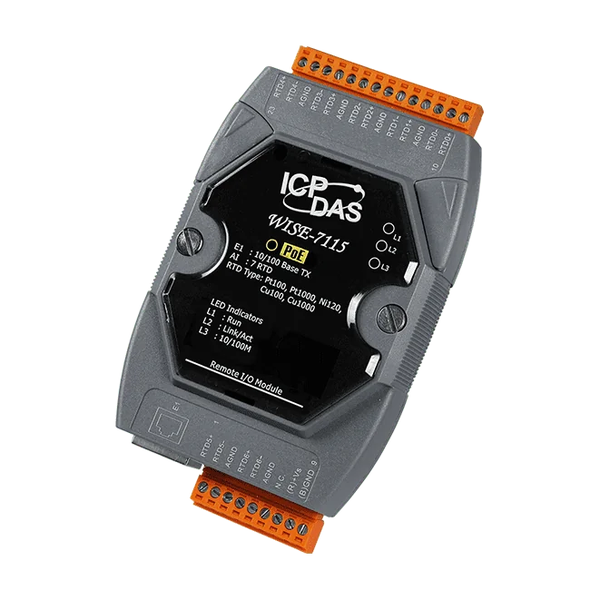 WISE-7115 Intelligent I/O Module, 7-ch RTD Input with PoE