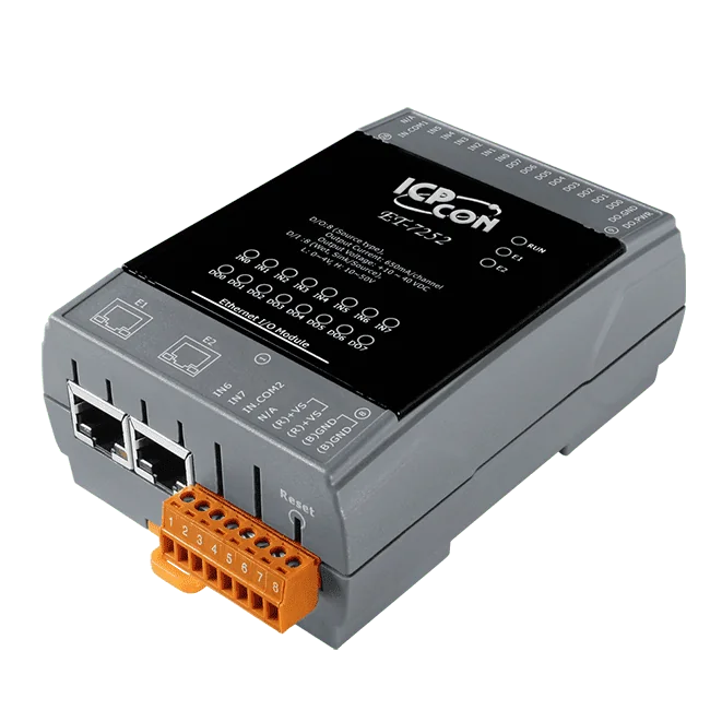 ET-7252 Ethernet I/O Module with 2-port Switch, 8-ch DI and 8-ch DO