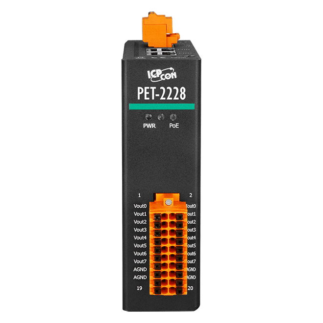 PET-2228 PoE Ethernet I/O Module, 8-ch Analog Output