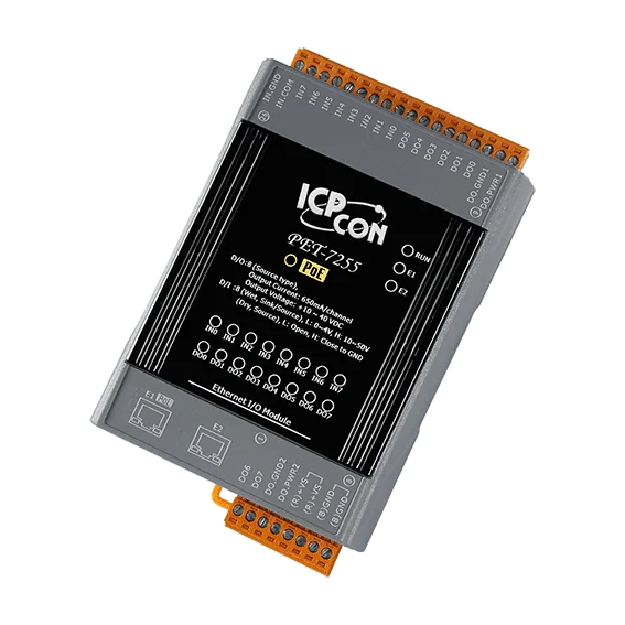 PET-7255 PoE Ethernet I/O Module with 2-Port Switch, 8-ch DI/DO
