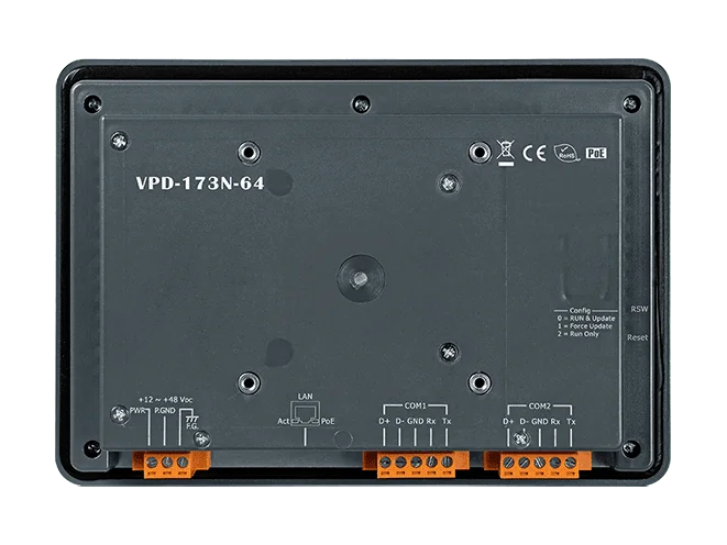 VPD-173N-64 7-inch Touch HMI, 2 x RS-232/RS-485, Ethernet PoE, 64 MB