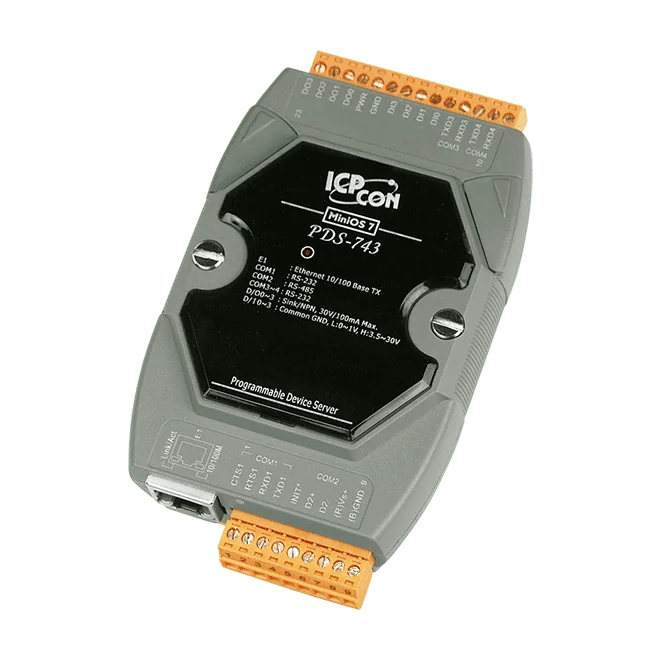 PDS-743 Serial-to-Ethernet Device Server, 3x RS-232 + 1x RS-485, 4 DI/4 DO