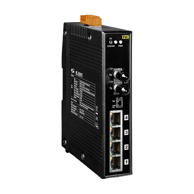NS-205PFT PoE Ethernet Switch, 4 x RJ-45 + 1 Multi-mode ST Fiber Port
