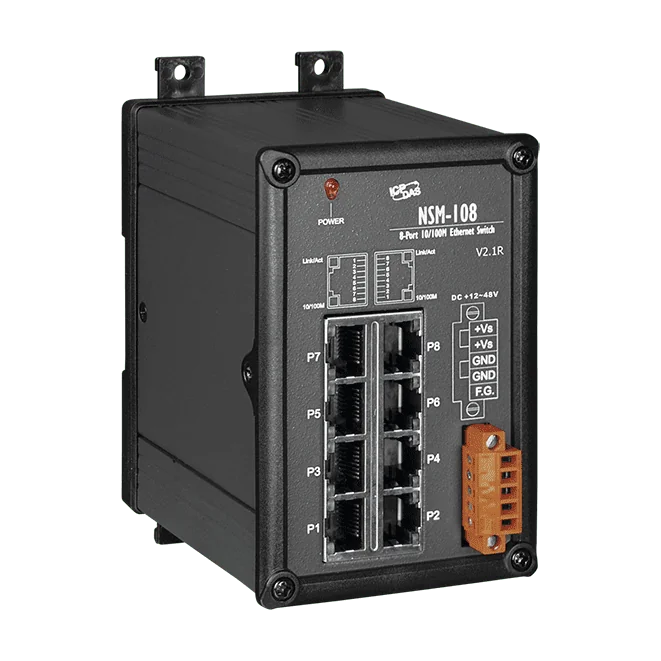 NSM-108 Unmanaged 8-Port Industrial Ethernet Switch, 10/100Base-TX