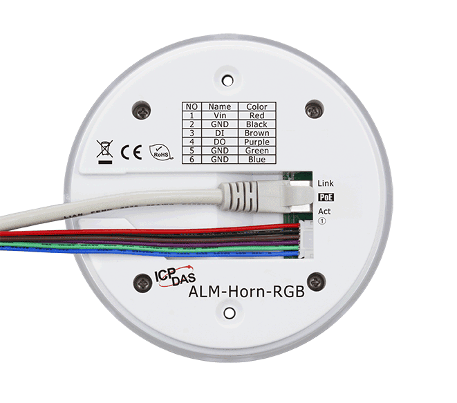 ALM-Horn-RGB PoE Ethernet Alarm Siren with 8-LED RGB Beacon