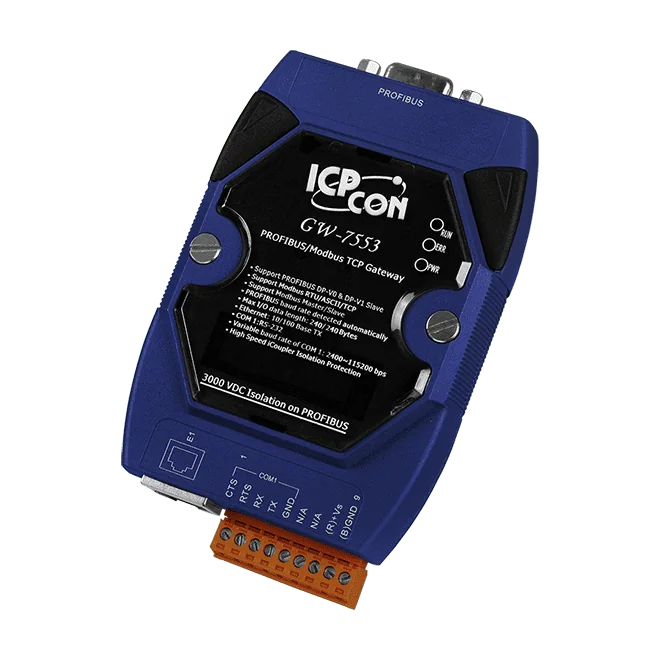 GW-7553-B PROFIBUS DP to Modbus TCP Gateway, Plastic Case