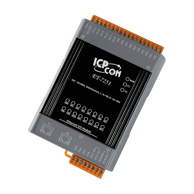 ET-7251 Ethernet I/O Module, 16-ch Wet Contact DI with 2-port Switch