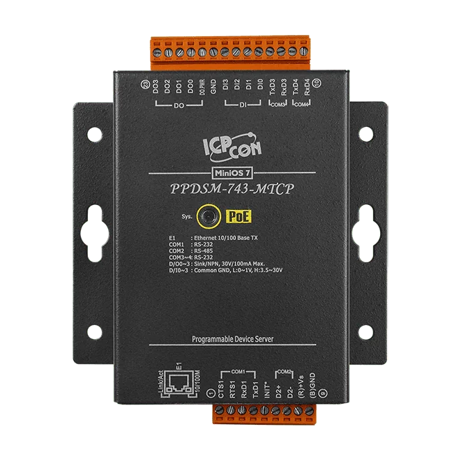 PPDSM-743-MTCP PoE Device Server, 3x RS-232 and 1x RS-485, Modbus TCP Gateway