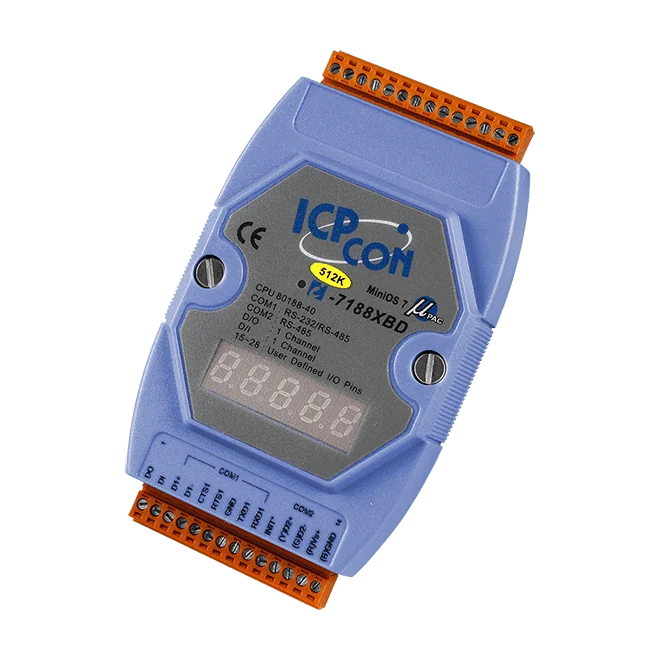 I-7188XBD-512 Serial PAC, MiniOS7, 80188-40 CPU, 2 Serial Ports, 1 DI/1 DO