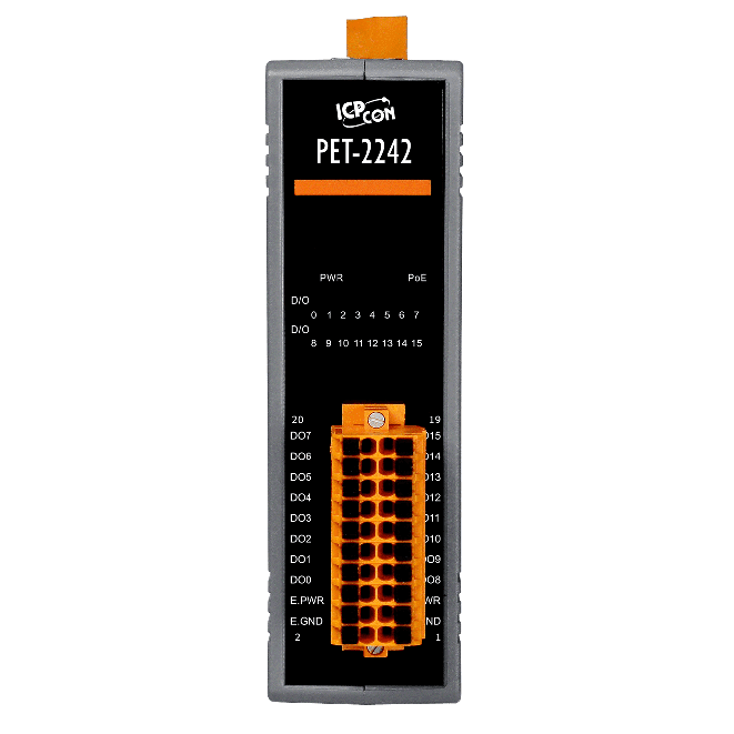 PET-2242 PoE I/O Module with 2-port Switch, 16-ch Digital Output (Sink)