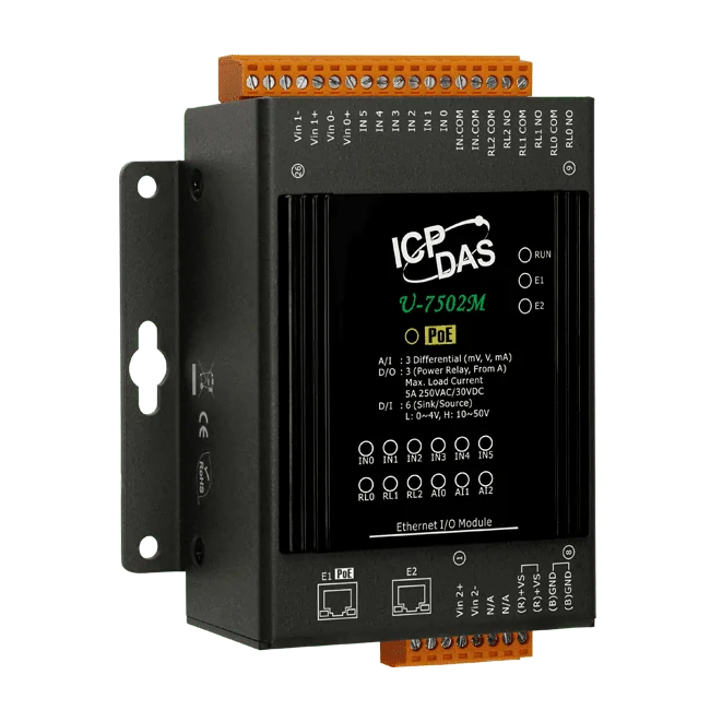 U-7502M OPC UA I/O Module with PoE, 3 AI, 6 DI and 3 Relay Outputs