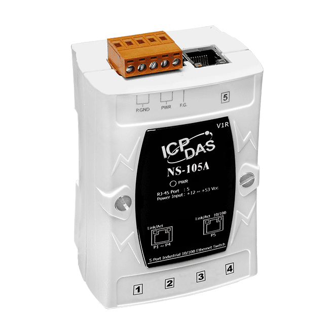 NS-105A Unmanaged 5-Port Industrial Ethernet Switch, +12 to +53 VDC Input