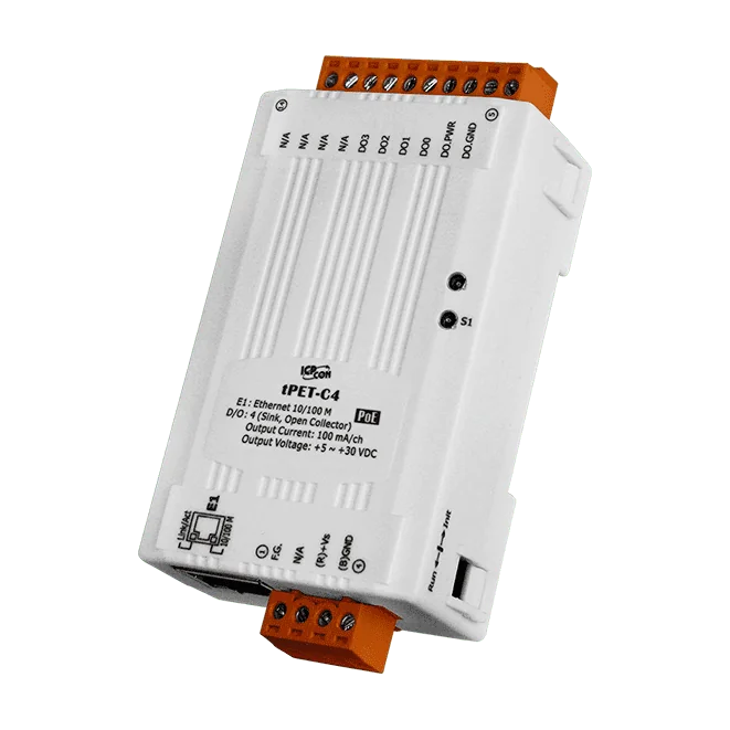 tPET-C4 Tiny PoE Ethernet Module, 4-ch Sink (NPN) Digital Output