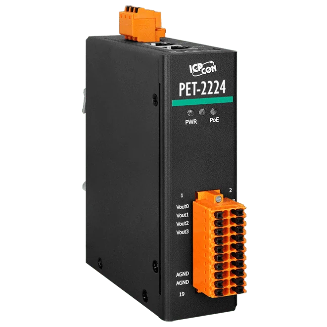 PET-2224 PoE I/O Module, 4-ch Analog Output, 2-port Ethernet Switch