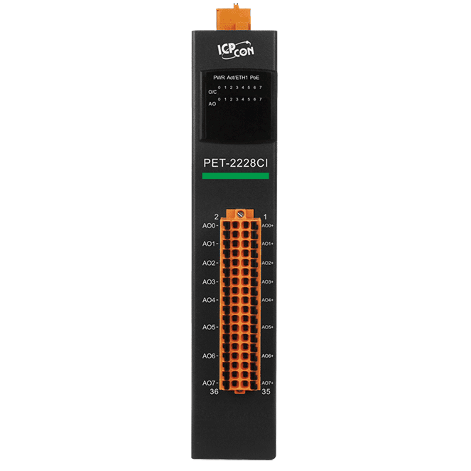 PET-2228CI PoE I/O Module, 8-ch Analog Output with 2-port Ethernet Switch