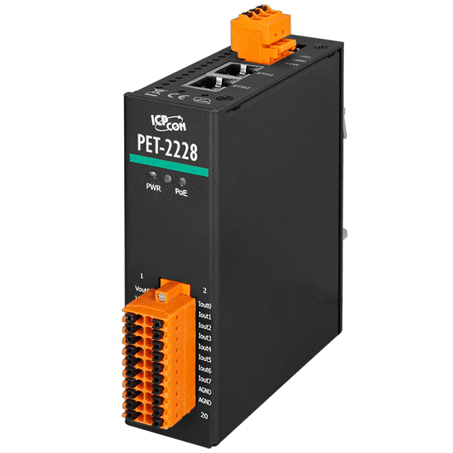 PET-2228 PoE Ethernet I/O Module, 8-ch Analog Output