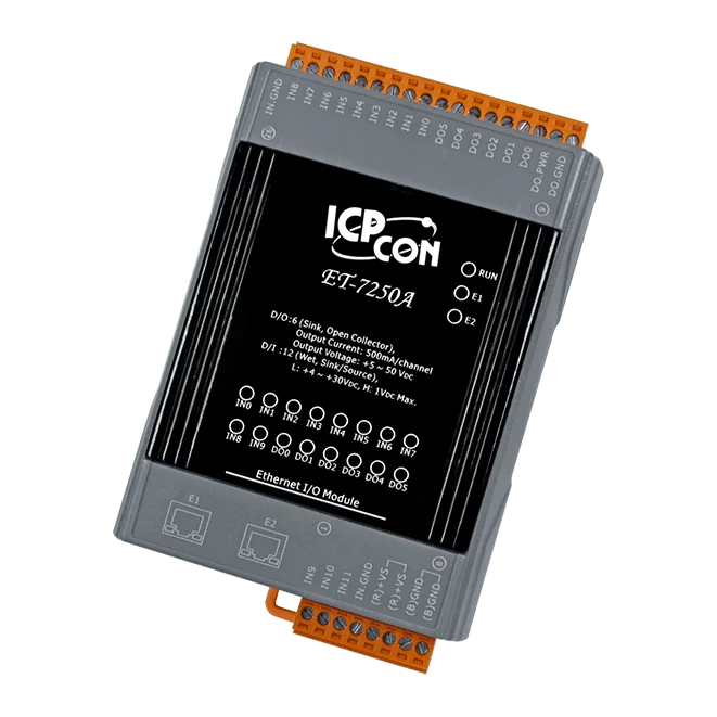 ET-7250A Ethernet I/O Module with 2-port Switch, 12-ch DI, 6-ch DO