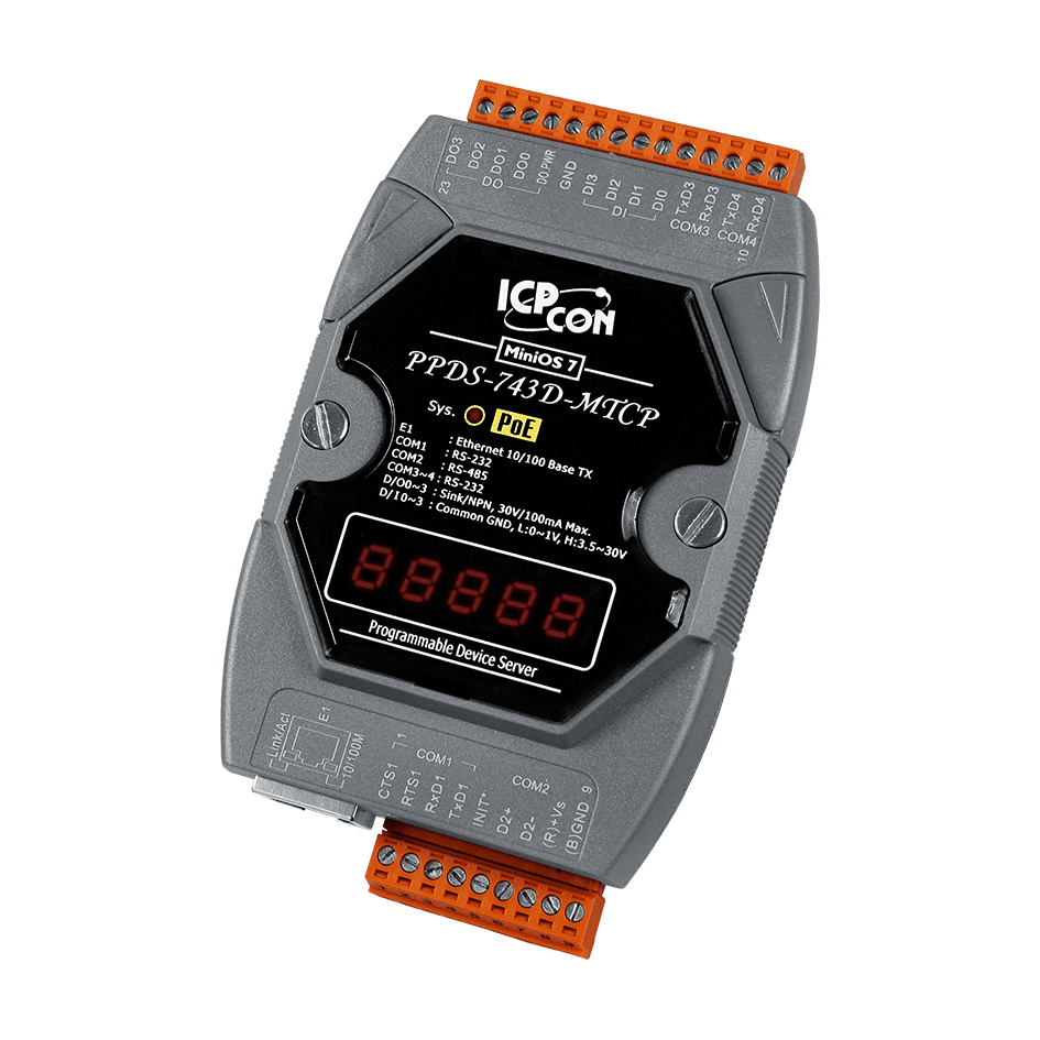 PPDS-743D-MTCP Serial-to-Ethernet Device Server, 3x RS-232, 1x RS-485, PoE