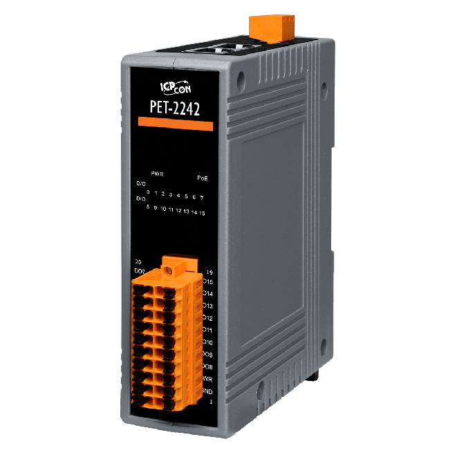 PET-2242 PoE I/O Module with 2-port Switch, 16-ch Digital Output (Sink)