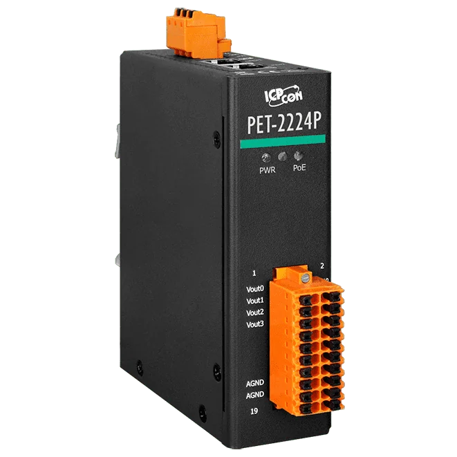 PET-2224P PoE Ethernet I/O Module, 4-ch 16-bit Analog Output